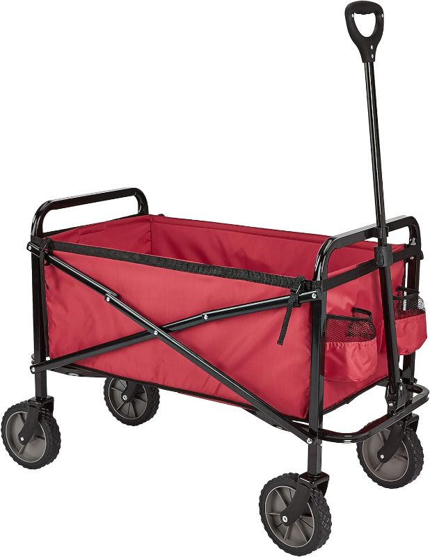 Photo 1 of Amazon Basics Collapsible Folding Outdoor Utility Wagon with Cover Bag, Red
