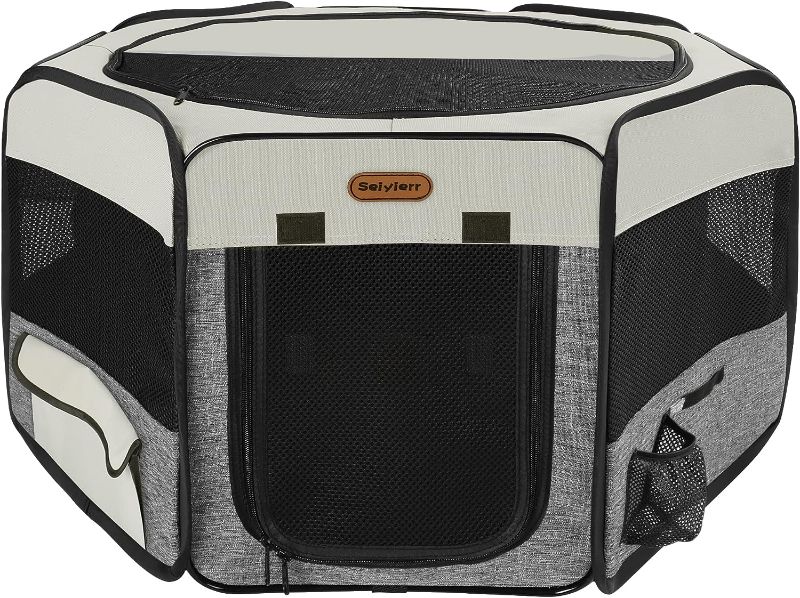 Photo 1 of 
Seiyierr Dog Playpen, Portable Pet Playpen, Puppy Playpen, Cat Playpen with Carrying Case, Dog Playpen for Small Dogs Indoor/Outdoor, Removable Mesh Shade Cover
