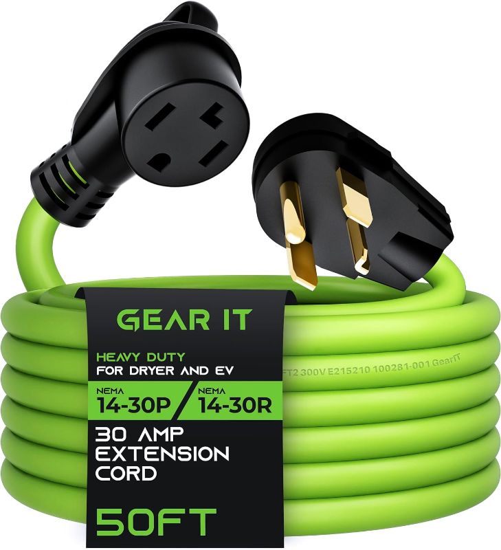 Photo 1 of GearIT 30-Amp 4-Prong Extension Cord for Dryer and EV (50 Feet) 125/250-Volt, NEMA 14-30P to 14-30R, Electric Dryer/Tesla Model 3/S/X/Y Level 2 EV Charging Power Cable STW 10AWG/4C - 50ft