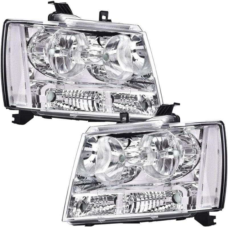 Photo 1 of PIT66 Headlights, Compatible with 2007-2014 Chevy Tahoe Suburban/2007-2013 Chevy Avalanche Corner HeadLamp, Clear Lens Chrome Housing Clear Reflector Clear Lens Chrome Housing Clear Reflector Basic Style