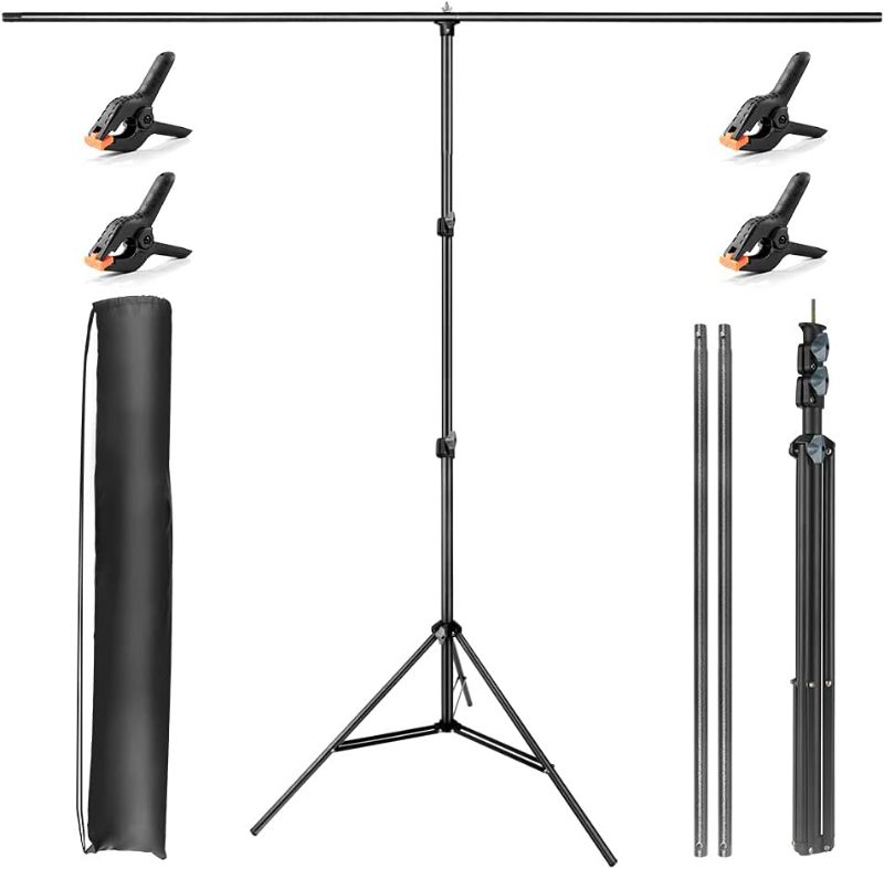 Photo 1 of MOUNTDOG Background Stand 8.5X10ft, Backdrop Support System Kit Photo Video Studio Adjustable Heavy Duty Background Support with Sandbag & Carry Bag 2.6x3M/8.5x10FT Black-white-black