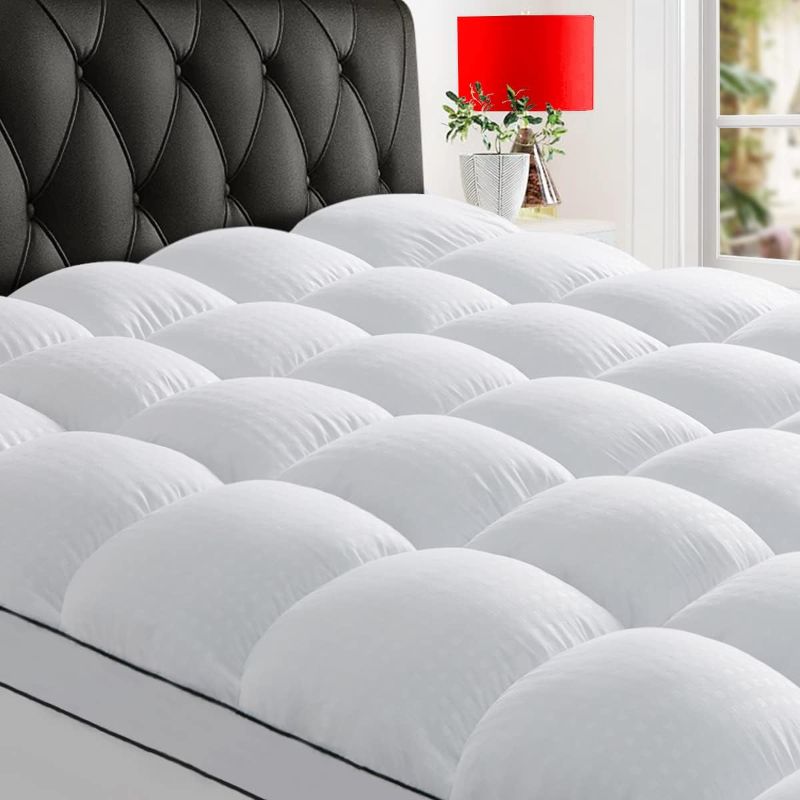 Photo 1 of HYLEORY Extra Thick Mattress Topper, Down Alternative Overfill Plush Mattress Pad Cover Topper, Cooling Pillow Top with 8-21Inch Deep Pocket (White, Queen)
