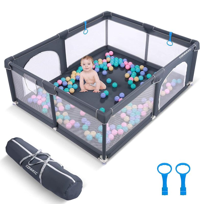 Photo 1 of Baby Playpen 72” x 59”, CONMIXC Extra Large Playpen for Babies and Toddlers, Baby Gate Playpen, Baby Playyard, Baby Fence Play Area, Kids Activity Center with Gate Dark Gray
