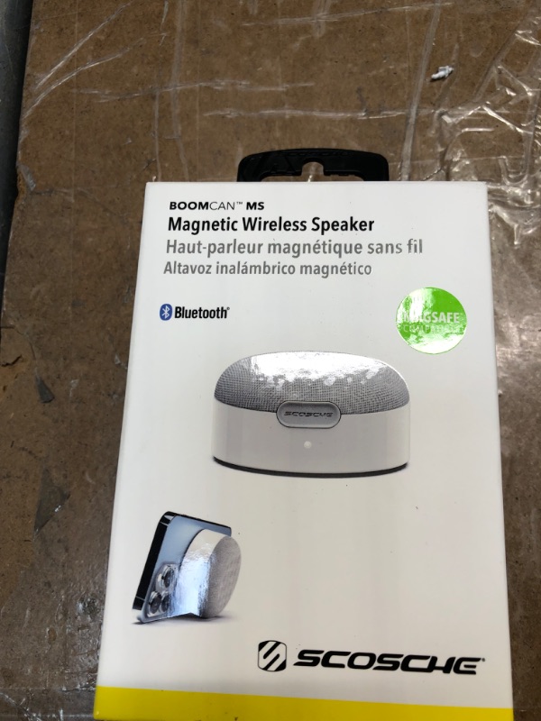Photo 1 of Scosche BTMSSWT-SP BoomCan® MS Portable Magnetic True Wireless Bluetooth Speaker Compatible with MagSafe iPhone 12, 13 & 14 and Works with Any Android or Bluetooth Compatible Device (White) BoomCan White