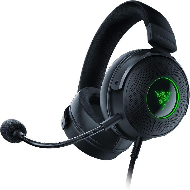 Photo 1 of Razer Kraken V3 Wired USB Gaming Headset: Triforce Titanium 50mm Drivers - THX Spatial Audio - Chroma RGB Lighting - Hybrid Fabric & Leatherette Memory Foam Cushions - Detachable HyperClear Mic
