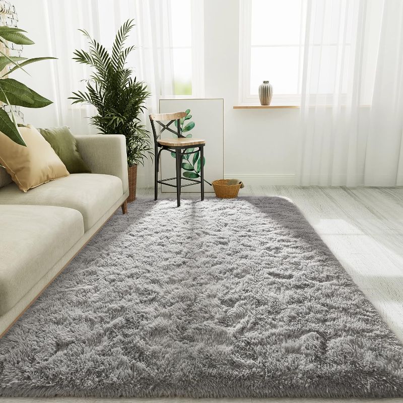 Photo 1 of  Fluffy Soft Grey Area Rug for Bedroom 4x6 Feet
