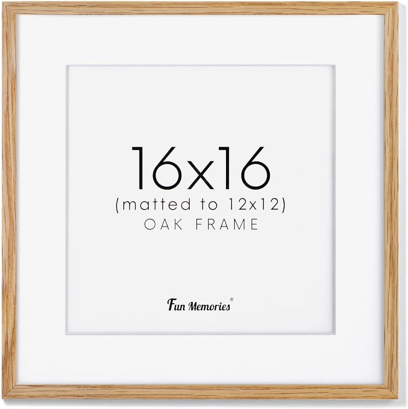 Photo 1 of 16x16 Picture Frame, Solid Oak Wood Frame 16 x 16, 16x16 Square Frame Matted to 12x12, 16x16 in | 41x41 cm Natural Wood Photo Frame Poster Frame with Tempered Glass
