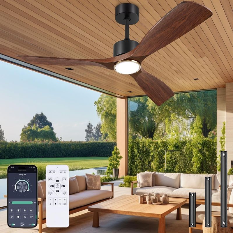 Photo 1 of BOOSANT Ceiling Fans with Lights, Ceiling Fans with Lights and Remote, 52 inch Modern Smart Ceiling Fan with Light, Outdoor Ceiling Fans for Patios 3 Blade Bedroom Living Room Porch(Dark Walnut)
