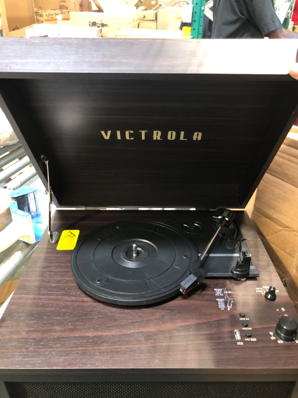 Photo 3 of Victrola Nostalgic 7-in-1 Bluetooth Record Player & Multimedia Center with Built-in Speakers - 3-Speed Turntable, CD & Cassette Player, AM/FM Radio, USB | Wireless Music Streaming | Mahogany
