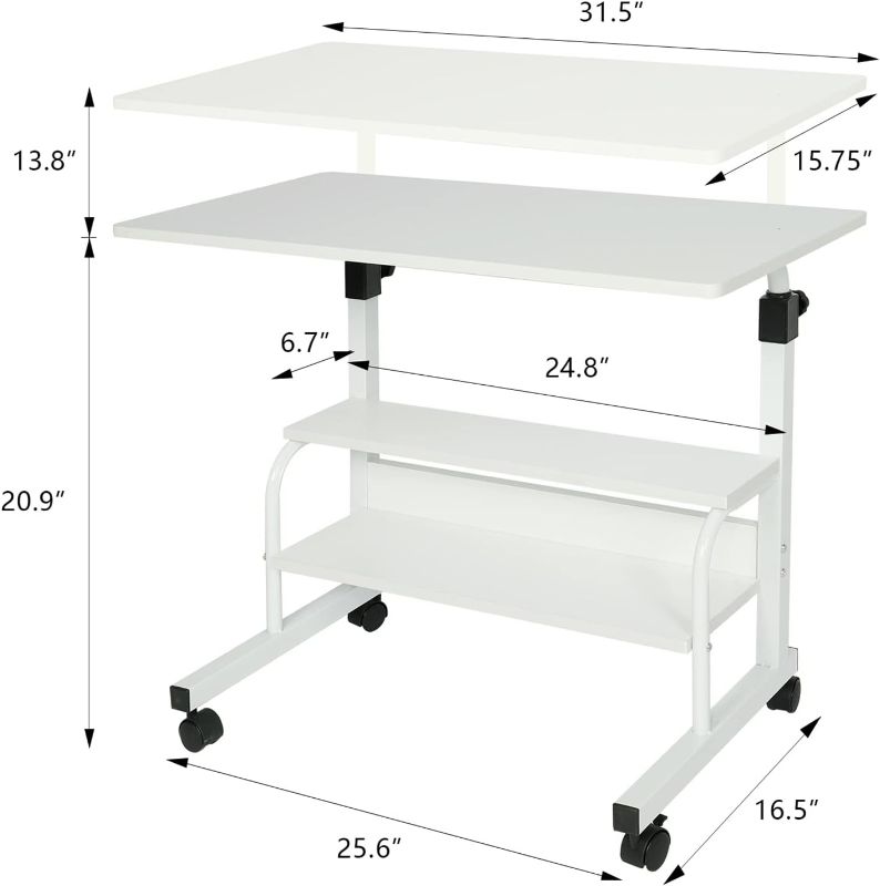 Photo 1 of Computer-Desk Office-Desk, Small-Folding Gaming-Laptop Home-Office Desks for Small Spaces, Writing Study Desk Table with Storage for Home Bedroom, Adjustable Height 32×16×25-36 inches (White)
