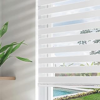 Photo 1 of  Cordless Zebra Roller Shades for Windows,White Sheer Mini Zebra Blinds 22" W Dual Layer Light Filtering for Sliding Glass Door Window