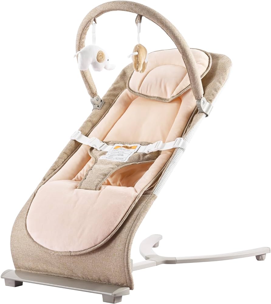 Photo 1 of Bouncy Seat for Babies 0-6 Months Portable Baby Bouncer with 3-Point Harness, Infant Bouncer Seat Khaki