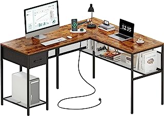 Photo 1 of  L Shaped Desk with Power Outlets, Computer Desk with Drawer,