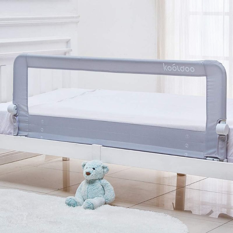 Photo 1 of KOOLDOO Baby Toddler Bed Rail 59 inch Guard Extra Long Foldable Tall Safety Bedrail with Reinforced Anchor Safety System, for Twin Bed, Full Size Bed, Queen Bed(59" L*22.8" H, Grey)