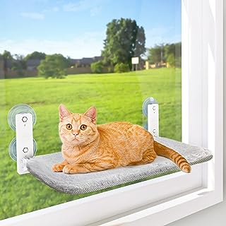 Photo 1 of AMOSIJOY Cordless Cat Window Perch, Cat Hammock for Wall with 4 Suction Cups, Anchor&Screw for Two Ways of Installation, Solid Metal Frame and Two Covers, Foldable Cat Beds for Indoor Cats (Medium)