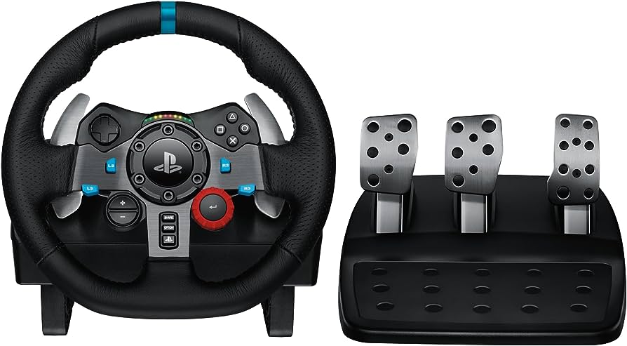 Photo 1 of Logitech G29 Driving Force Racing Wheel and Floor Pedals, Real Force Feedback, Stainless Steel Paddle Shifters, Leather Steering Wheel Cover for PS5, PS4, PC, Mac - Black