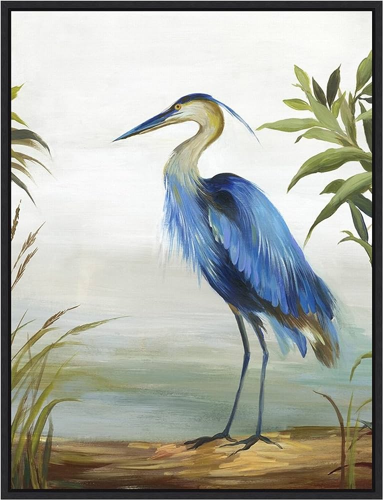 Photo 1 of Amanti Art Framed Canvas Wall Art Print Blue Heron by Aimee Wilson (18 in. W x 24 in. H), Sylvie Black Frame - Medium