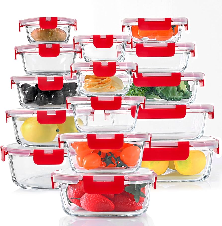 Photo 1 of 30 Pieces Glass Food Storage Containers Set, Glass Meal Prep Containers Set with Snap Locking Lids, Airtight Glass lunch Containers, BPA-Free, Microwave, Oven, Freezer & Dishwasher Friendly,Red