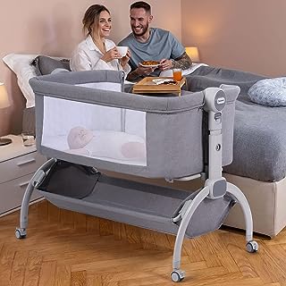 Photo 1 of Cowiewie Baby Bassinets with Universal Wheels with Brakes Co Sleeper Bassinet with Storage, Double-Lock Patent Design; 7-Level Height Adjustable, Include Rebound Mattress