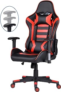 Photo 1 of Toszn Gaming Chair Office Chair High Back Computer Chair PU Leather Desk Chair Armrest Height Adjustable Video Game Chairs Swivel Gamer Chair Headrest Lumbar Pillow Chair Black & Red