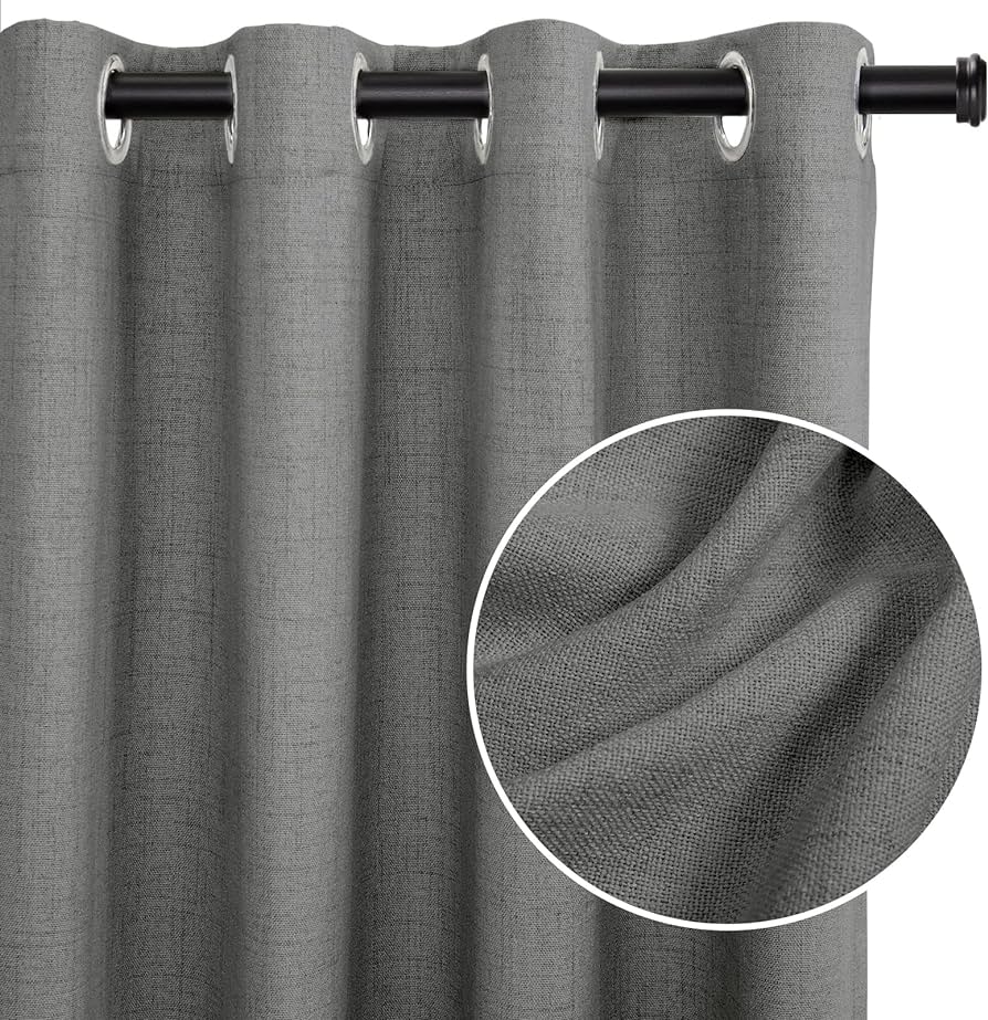 Photo 1 of 100% Blackout Sliding Door Curtains Patio Door Curtains Linen Textured Extra Wide Curtains 108 Inch Long Grommet Curtain Drapes for Living Room Curtain Panels(W50 x L108 1 Panel, Dark Gray
