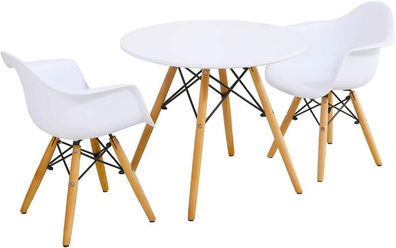 Photo 1 of Costzon Kids Table and 2 Chair Set, Mid-Century Modern Style Table Set, Round Table with Armchairs for Toddler Children