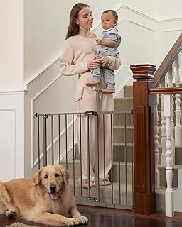 Photo 1 of  Baby Gate with Door for Dogs, 30" Tall Pressure Mounted Dog Gates for The House Expandable One-Hand Open, Easy Step Walk Through Dual Lock Durable Metal Safety Pet Gates,