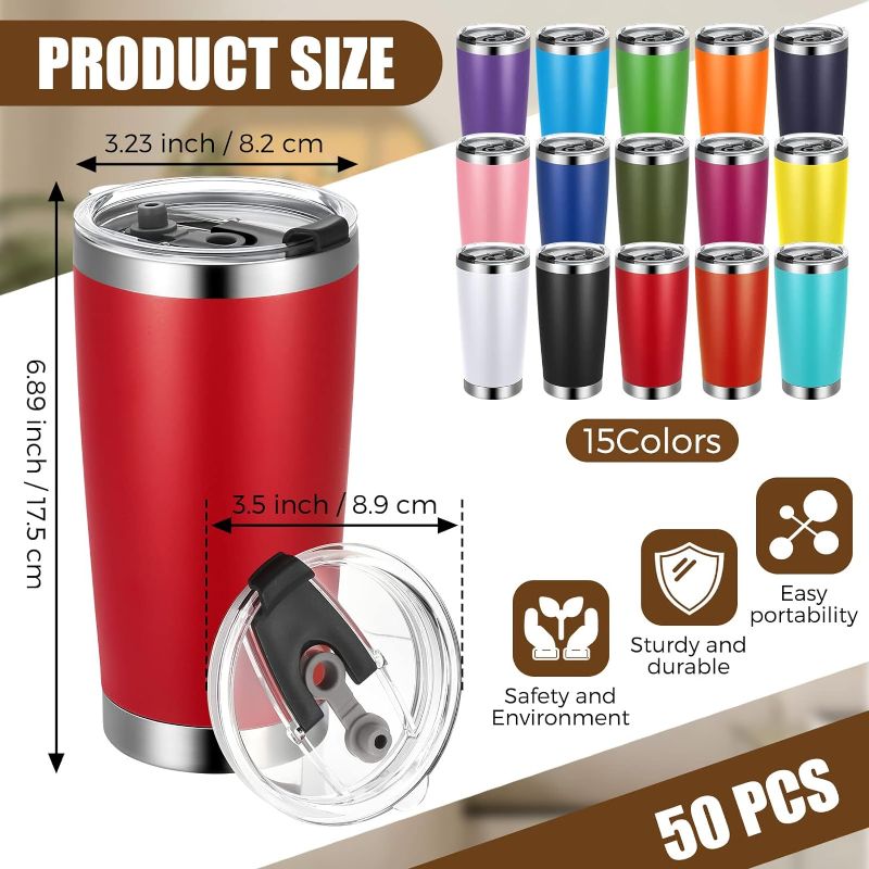 Photo 1 of 20 Pcs 20 oz Stainless Steel Tumbler Bulk with Lids Insulated Vacuum Travel Mug Powder Coated Coffee Mug Stainless Steel Skinny Tumbler Cup for Coffee, Beverages, Hot Cold Drinks (Bright Color)