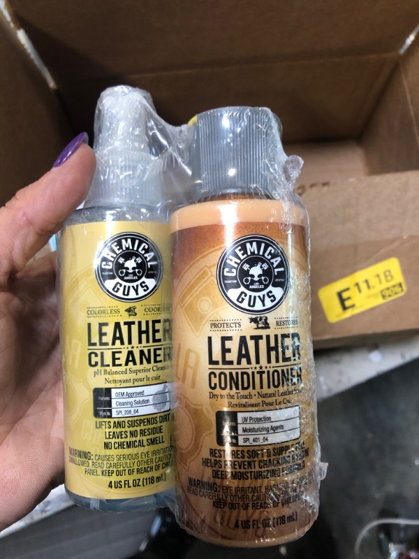 Photo 2 of Chemical Guys SPI_109_04B Leather Cleaner and Conditioner Complete Leather Care Kit (2 - 4 fl oz Bottles) with ACC_S95  Long Bristle Horse Hair Leather Cleaning Brush, 1 Pack (3 Item Bundle)