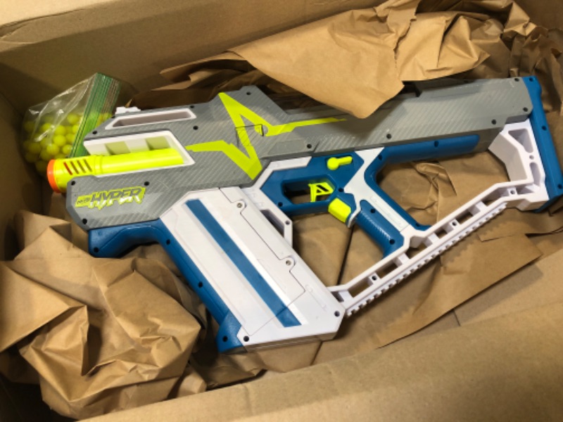 Photo 1 of NERF Hyper Mach-100 Fully Motorized Blaster, 80 Hyper Rounds, Eyewear, Up to 110 FPS Velocity, Easy Reload, Holds Up to 100 Rounds Frustration Free