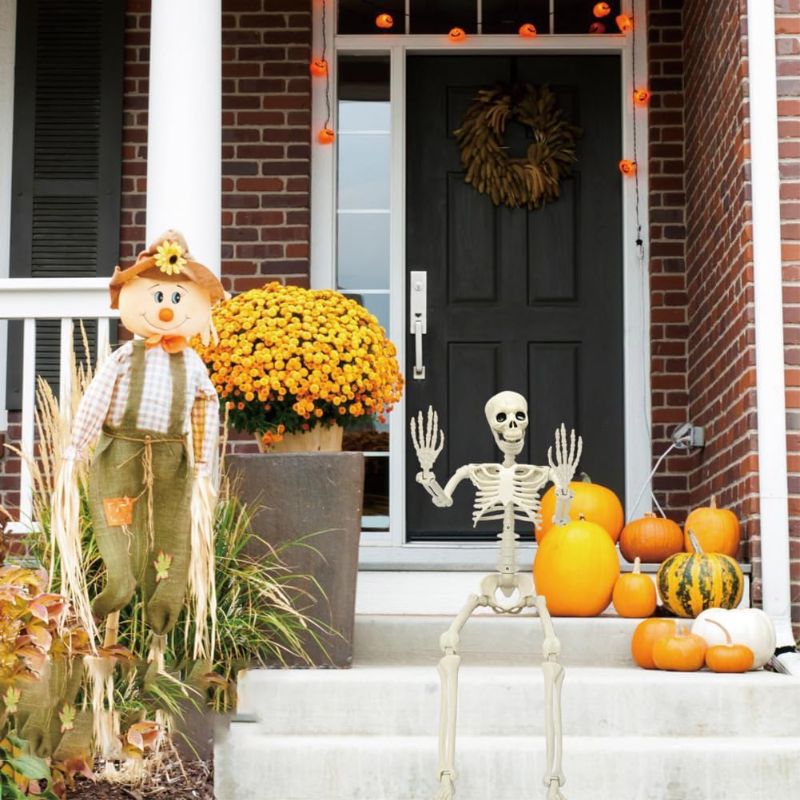 Photo 1 of 36in Skeleton Halloween Decorations, 3ft Full Body Posable Life Like Skeleton Realistic Human Plastic Bones with Movable Joints for Halloween Party Lawn Haunted House Decor