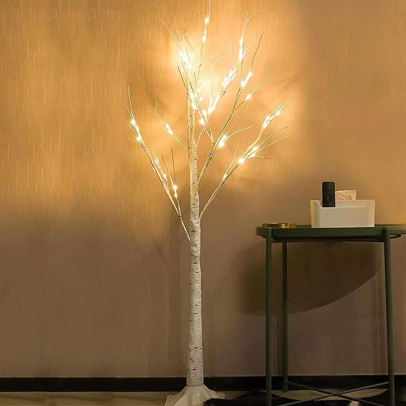 Photo 1 of 1-Pack 4FT Lighted Birch Tree (Higher Size & Floor Standing), Birch Christmas Tree for Indoor & Outdoor, Warm White 96 LED Birch Tree Lights for Outdoor Christmas Decorations Indoor Home Thanksgiving
