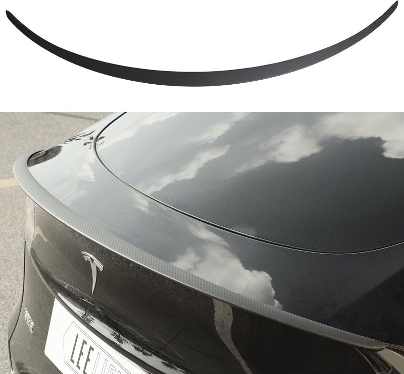 Photo 1 of Leeiion Real Carbon Fiber Spoiler for Tesla Model Y Rear Lip Trunk Matte Spoiler with Adhesive Backing Tail Spoiler Wing Fit Tesla 2017-2023 Model Y (Matte Carbon Fiber)