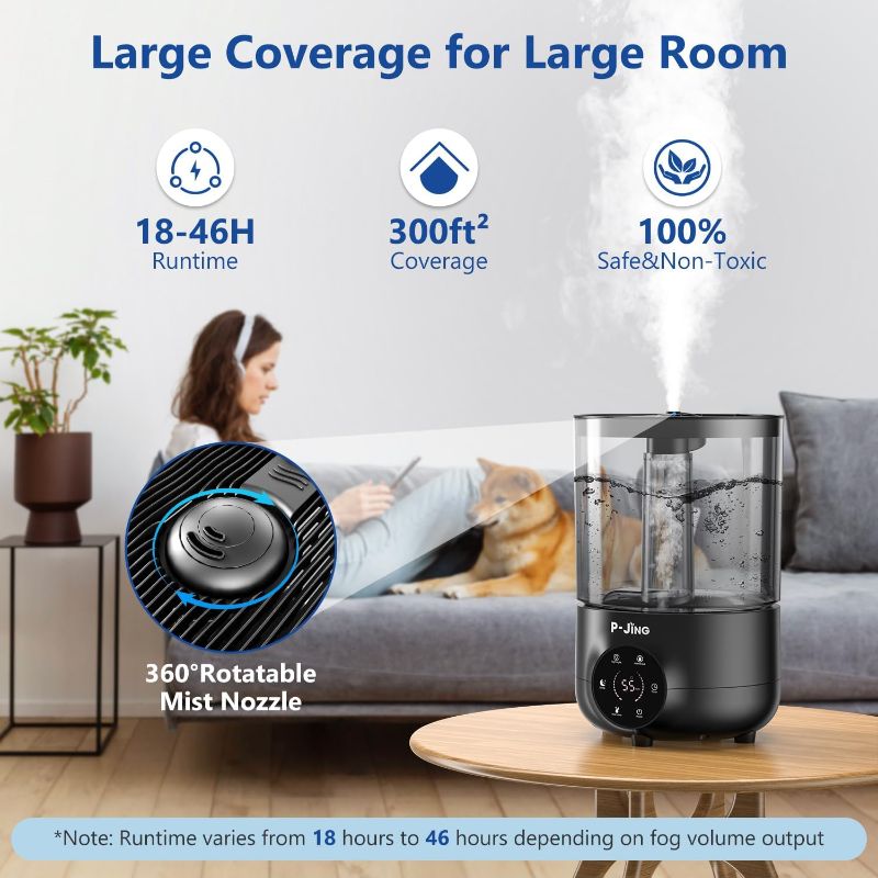 Photo 1 of Humidifier for Bedroom, 3.5L Ultrasonic Cool Mist Humidifier for Large Room, Quiet Humidifiers with Night Light for Baby & Plants, Lasts Up to 46 Hours, Rapid Humidification & Auto Mode, Quiet Sleep Mode