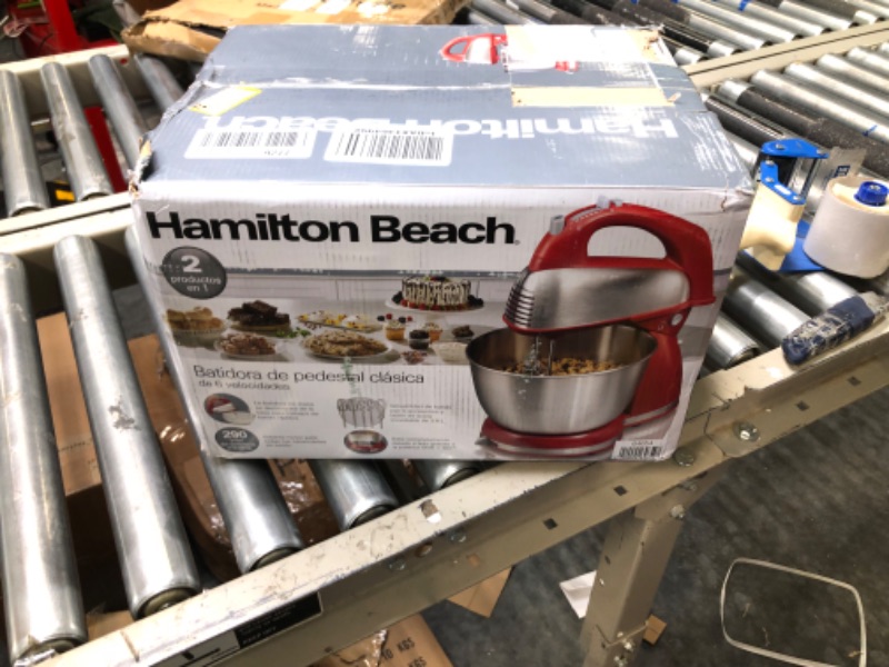 Photo 2 of Hamilton Beach Classic Stand and Hand Mixer, 4 Quarts, 6 Speeds with QuickBurst, Bowl Rest, 290 Watts Peak Power, Red (64654) Red Stand Mixer