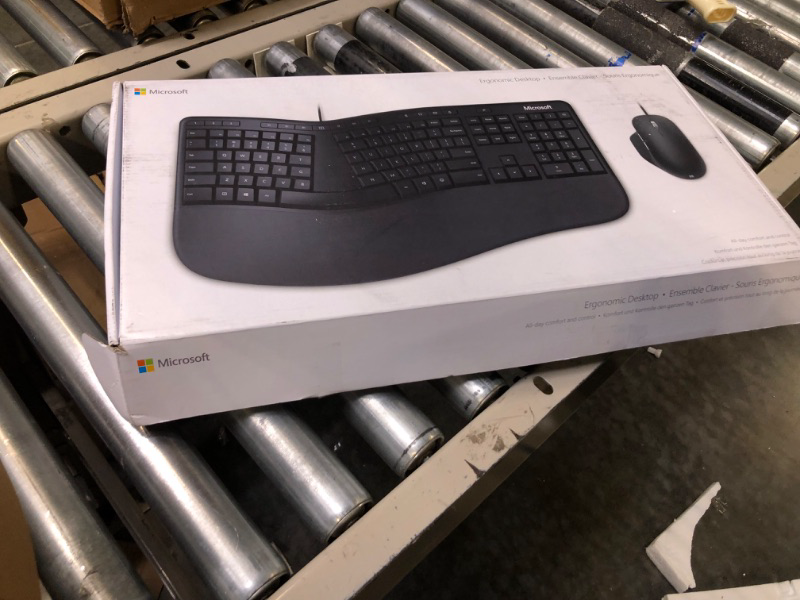 Photo 1 of Microsoft Ergonomic Desktop - Black - Wired, Comfortable, Ergonomic Keyboard and Mouse Combo, with Cushioned Wrist and Palm Support. Split Keyboard. Dedicated Office Key.