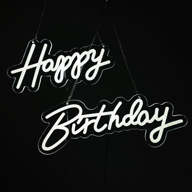 Photo 1 of 28x6 inch Happy Birthday Neon Sign Art Wall Lights for Beer Bar Club Bedroom Hotel Pub Cafe Wedding Birthday Party Gifts_White