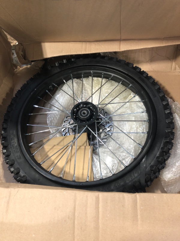 Photo 1 of Julymoda 70/100-17inch Front Wheel Tire and Rim Inner Tube with 12mm Bearing Assembly for Dirt Pit Bike, Black