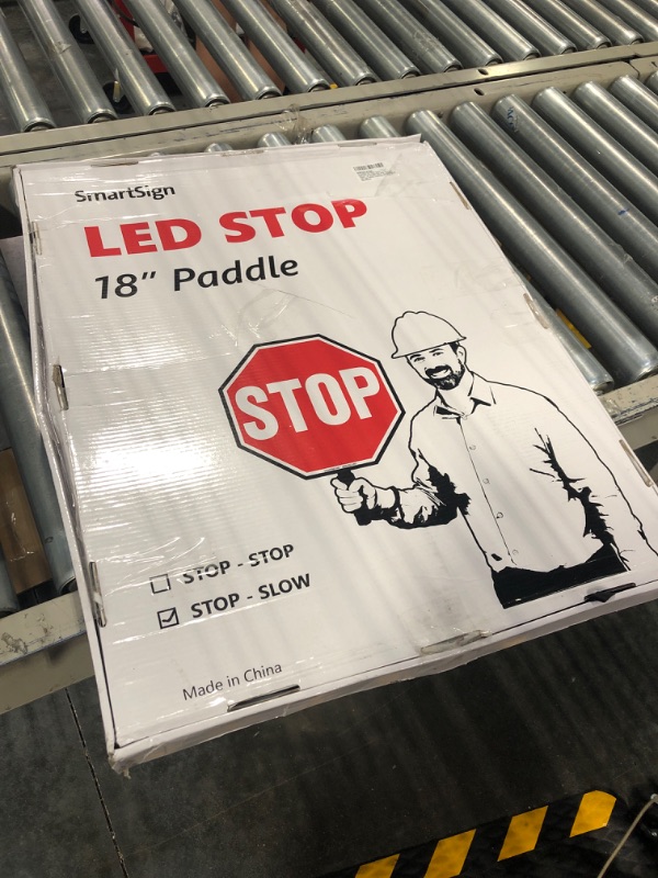 Photo 2 of SmartSign 24" LED Stop Slow Paddle, Rechargeable Battery & Charger, Double-Sided Reflective Hand Held Sign with Handle, Steady/Flashing Light Modes, Rustproof Aluminum, Foam-Padded Grip, Pack of 1 24" x 24"