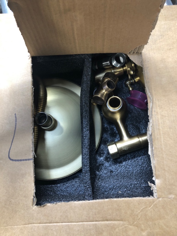 Photo 3 of **missing hand shower** NeierThodore Antique Brass Bathroom Shower Faucet System Set 8 Inch Rainfall Shower Head Handheld Spray 2 Knobs Mixing 2 Modes Antique Brass