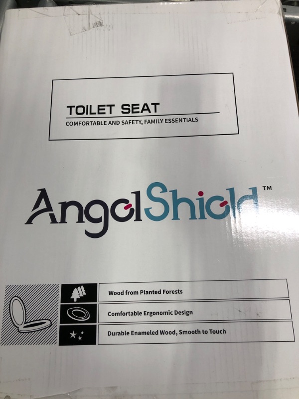 Photo 2 of Angel Shield Toilet Seat with Zinc Alloy Hinges Quiet-Close Quick-Release Wood Molded UV Lid Easy Clean(Elongated,Black)