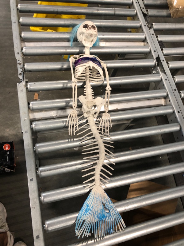 Photo 2 of 29.5" Mermaid Skeleton with Long Blue Hair for Under The Sea Halloween Party, Hanging Halloween Decorations Halloween Outdoor Decorations