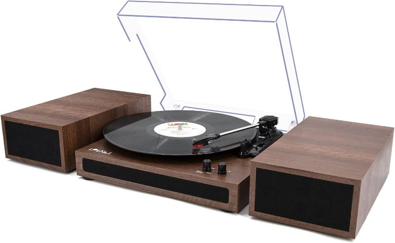 Photo 1 of LP&No.1 Record Player, Wireless Turntable with Stereo Bookshelf Speakers,Vinyl Record Player,Support Bluetooth,Auto-Stop.Walnut Wood