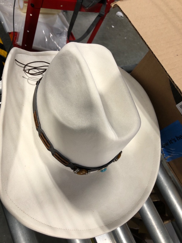 Photo 3 of Melesh Adult Women Men Cowgirl Felt Wide Brim Costume Western Cowboy Hat Ivory