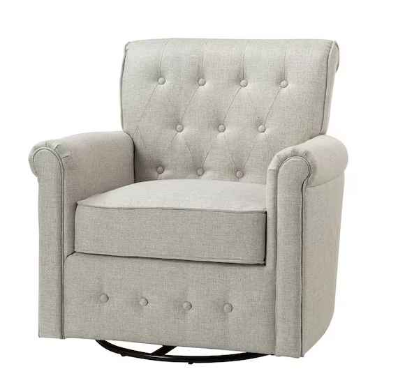 Photo 1 of Andrin Oatmeal Swivel Armchair with Metal Base
