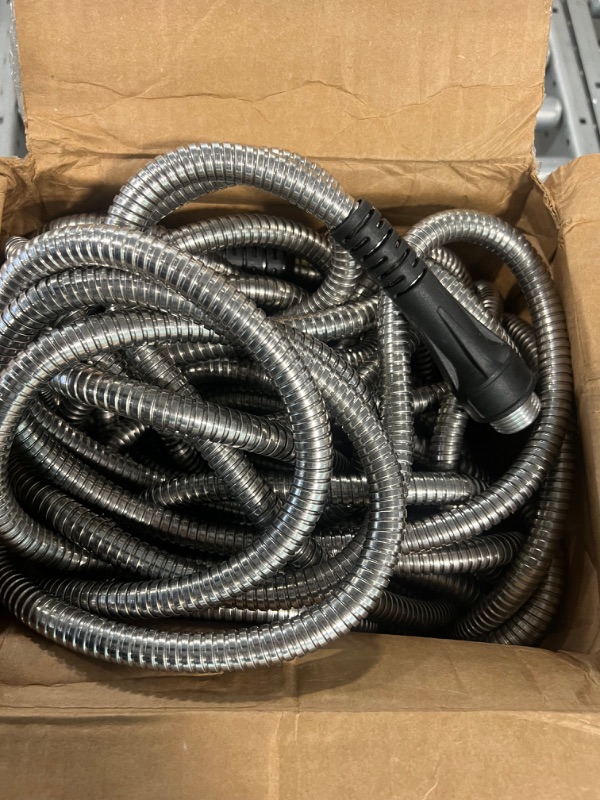 Photo 3 of 100ft Garden Hose Made by Metal with Super Tough and Soft Water Hose, Household Stainless Steel Hose, Durable Metal Hose, No Kinks and Tangles, Easy to Store with Storage Strap Garden Hose 100ft