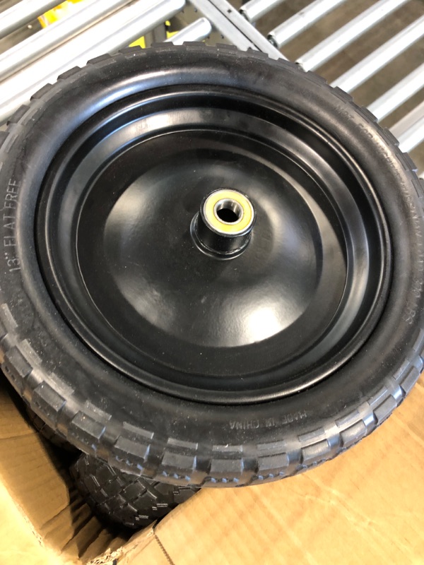 Photo 3 of HIKYROKY 13" Flat Free Solid Polyurethane Tire and Wheel, 4.00-6 PU Airless Tires with 5/8" Offset Ball Bearings, 4 Packs for Wheelbarrow/Dolly/Garden Wagon Carts/Hand Truck 13" 4Pcs 4.00-6