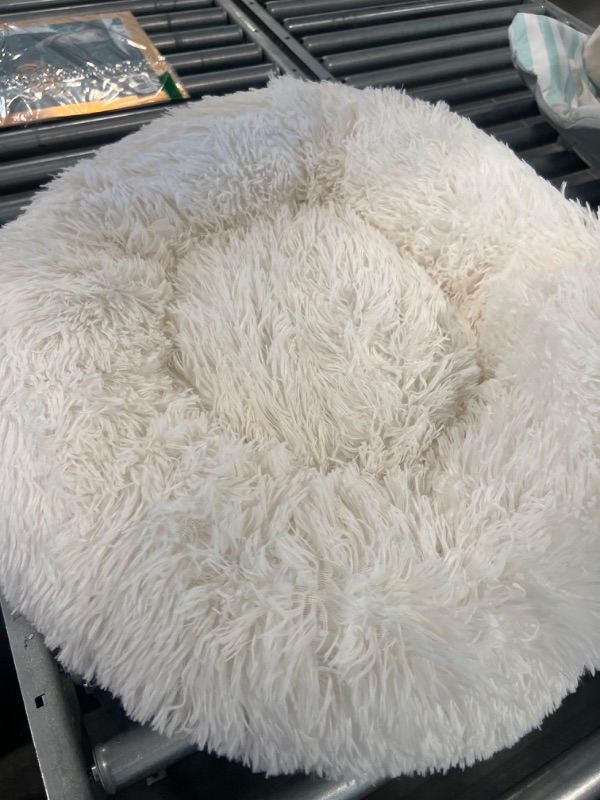 Photo 2 of Aalklia Cat Bed and Dog Bed Cushion,Fluffy and Soft Pet Bed with Anti-Slip Bottom and Waterproof Bottom,Round Donut Calming and Warming Cat & Dog Bed Supports Better Sleep S(20''D×8''H) white