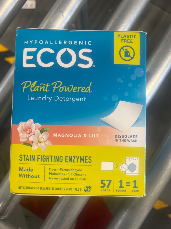 Photo 2 of ECOS Laundry Detergent Sheets - No Plastic - Vegan, No Mess & Liquid Free - Laundry Sheets in Washer - Hypoallergenic, Plant Powered Laundry Detergent Sheets, 57 Count (Pack of 2) (Packaging May Vary) Magnolia & Lily 57 Count (Pack of 2)