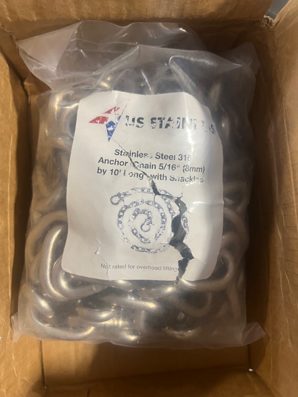 Photo 1 of US Stainless 5/16" (8mm) AISI 316 Anchor Chain with 3/8" (10mm) Shackles 5/16" (8mm) x 6'